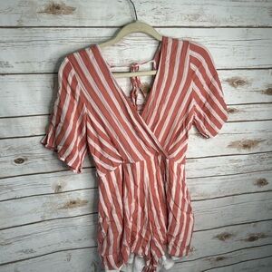 Blue Rain Terracotta and White Striped Dress